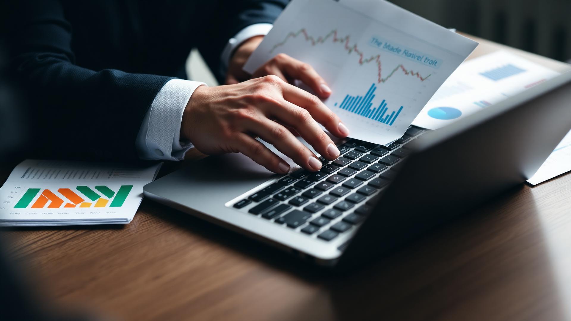 Executive reviewing market data and research reports